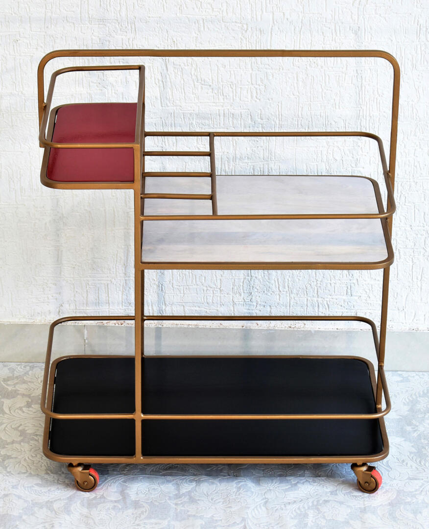 Nora Multipurpose Bar Trolley - Red, White and Black - Image 5